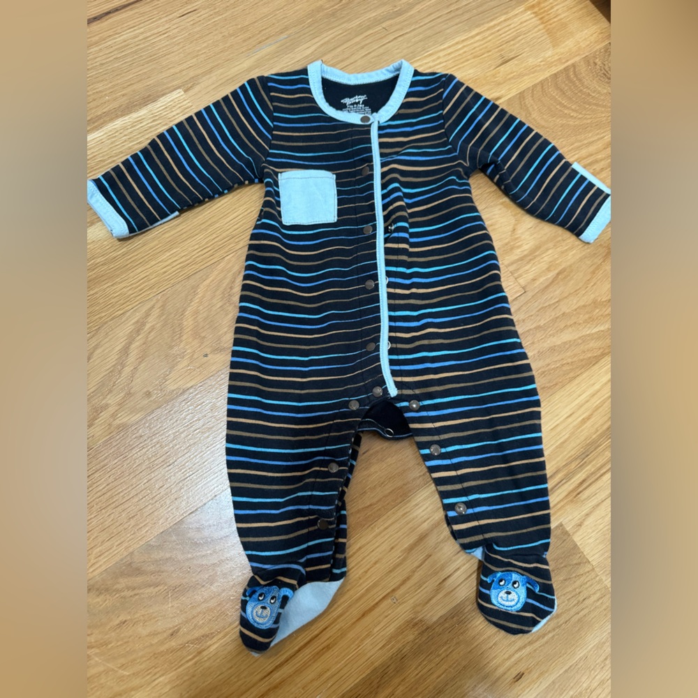 STEPHAN BABY button down / stripes / 0-3 month / puppy dog feet